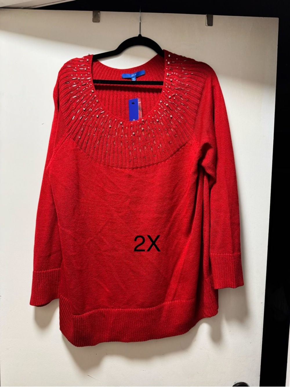 Red Embellished Apt 8 Scoop Neck Sweater - 2X NWT